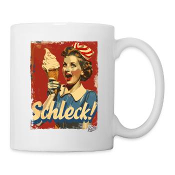 Fröhliche 1950er-Hausfrau mit Eiscreme – Schleck! - Tasse - Weiß - Rechts