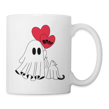 Halloween Geist mit Katze und Herzluftballon - Tasse - Weiß - Rechts