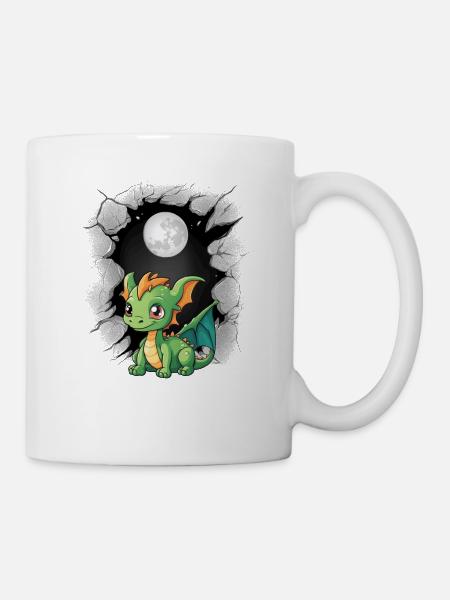 Vollmond Drache Drachen Mond Fabelwesen - Tasse - Weiß