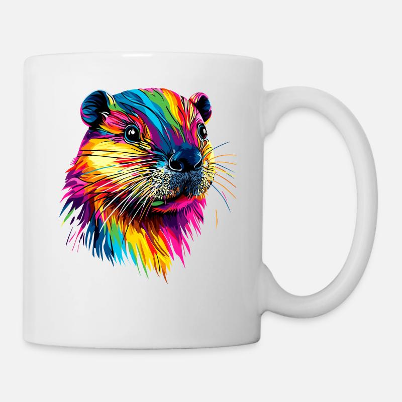 Biber Bunt Regenbogen Popart Nagetiere Süßer Biber - Tasse - Weiß