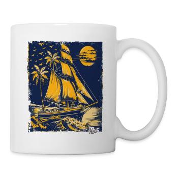 Voilier bleu et jaune - Mug blanc - blanc - Droite