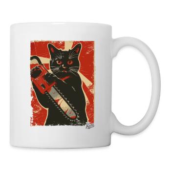 Vintage Lustige Katze mit Kettensäge - Tasse - Weiß - Rechts