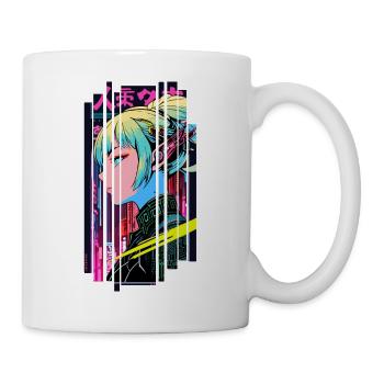 Cyberpunk Woman Geometric Pink Blue Japan - Mug - white - Right