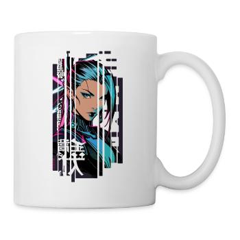 Woman cyberpunk Geometric manga pink blue japan - Mug - white - Right