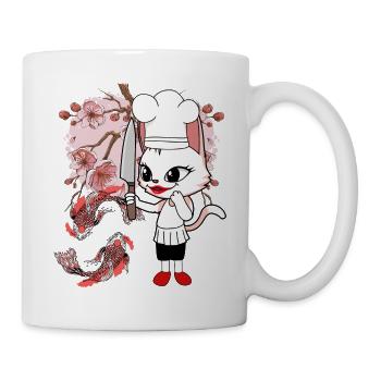 Asia Cat Kitten Cook Fish Japan Cooking - Mug - white - Right