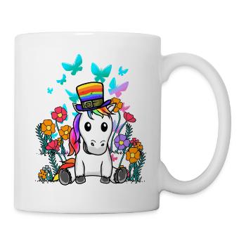 LGBT Einhorn Pferd Einhörner Regenbogen Blume - Tasse - Weiß - Rechts