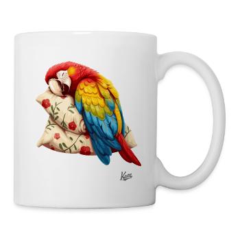 Kleiner, niedlicher Ara-Papagei schläft auf Kissen - Tasse - Weiß - Rechts