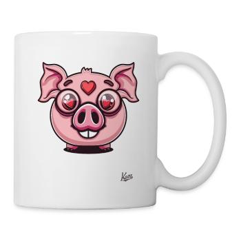 Cute little love pig with hearts - Mug - white - Right