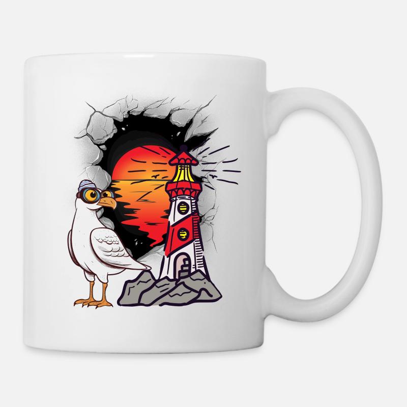 lustige Möwe Leuchtturm Matrose maritim Kinder See - Tasse - Weiß