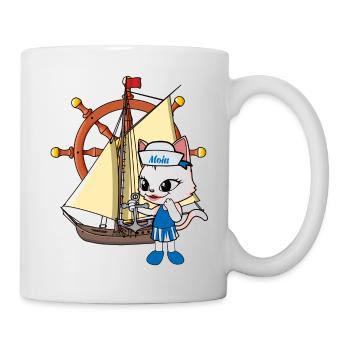 Cat Cats Sailing Ship Ships Steering Wheel - Mug - white - Right
