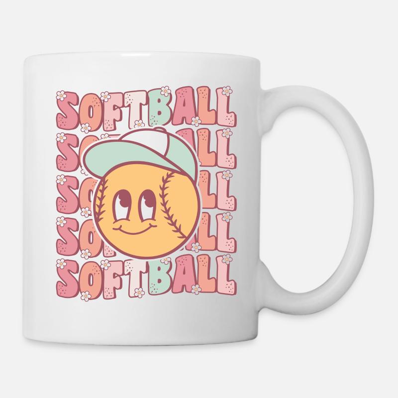 Groovy Softball Liebhaber Spieler Süßes Softball Mädchen - Tasse - Weiß