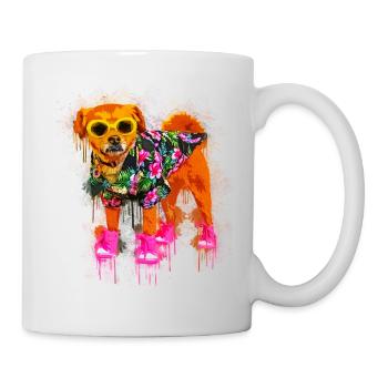 Chien avec lunettes de soleil et chemise hawaïenne - Mug blanc - blanc - Droite