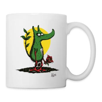 Ugly garden gnome monster with a rose - Mug - white - Right