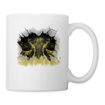 mystisch Wald Hirsche Hirsch Rotwild Natur Rehbock - Tasse - Weiß - Rechts