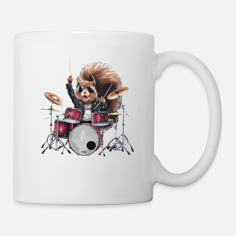Cooles Rockin' Eichhörnchen Schlagzeuger - Tasse - Weiß