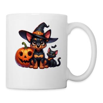 Lancashire Heeler & schwarze Katze Halloween - Tasse - Weiß - Rechts