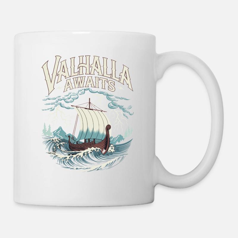 Wikingerschiff Valhalla Awaits für eine Wikinger - Tasse - Weiß