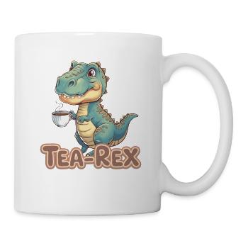 Niedlicher Dinosaurier trinkt Tee T-Rex Humor - Tasse - Weiß - Rechts