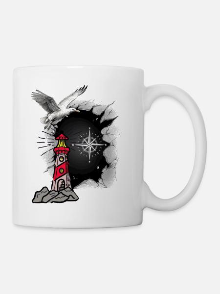 maritim Möwe Kompass Leuchtturm Möwen - Tasse - Weiß