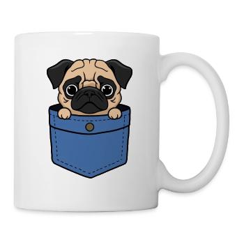 Cute Kawaii Pug Dog In Shirt Pocket - Mug - white - Right