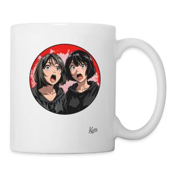 Zwei erstaunte Cartoon-Mädchen - Tasse - Weiß - Rechts