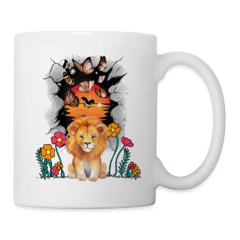 Nature Fleurs Papillons Lion Lions Enfants Enfant - Mug blanc - blanc - Droite