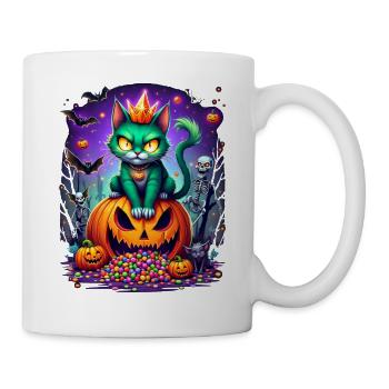 Lustige Halloween Psycho Katze mit Krone - Tasse - Weiß - Rechts