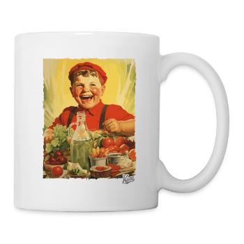 Vintage Propaganda: Boy Eats Healthy Food - Mug - white - Right