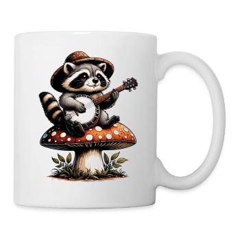 Gemütlicher Cottagecore Waschbär spielt Banjo - Tasse - Weiß - Rechts