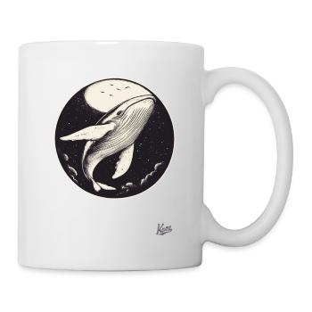 Blauer Wal im Himmel mit Mond und Sternen - Tasse - Weiß - Rechts