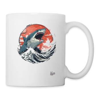 Weißer Hai auf weißen Wellen - Tasse - Weiß - Rechts