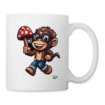 Lustiger Nerd-Affe mit Pilz - Tasse - Weiß - Rechts