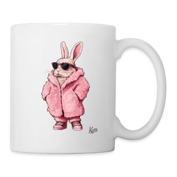 Super cool pink fur coat with bunny in it - Mug - white - Right