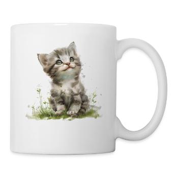 Cute Baby Cat Watercolor - Tasse - Weiß - Rechts