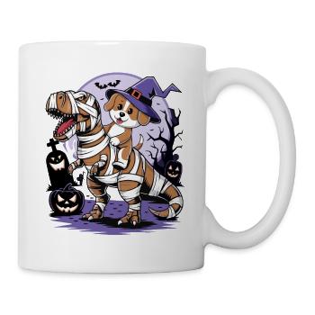 Cute dog riding a dinosaur on Halloween - Mug - white - Right