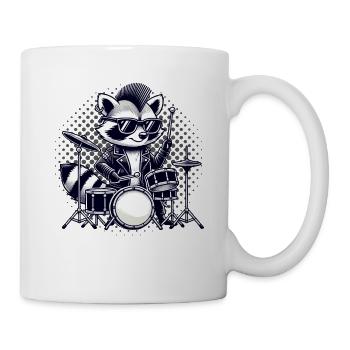 Schlagzeuger, Schlagzeug, Drummer, Musik, Waschbär - Tasse - Weiß - Rechts