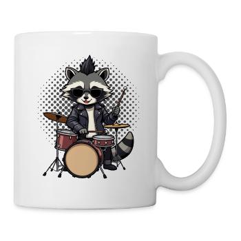 Schlagzeuger, Schlagzeug, Drummer, Musik,Waschbär - Tasse - Weiß - Rechts
