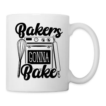 Bäcker werden Backen, Schneebesen und Löffelbacken - Tasse - Weiß - Rechts
