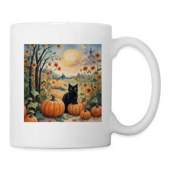 Black Cat with Pumpkins Autumn Halloween - Mug - white - Right
