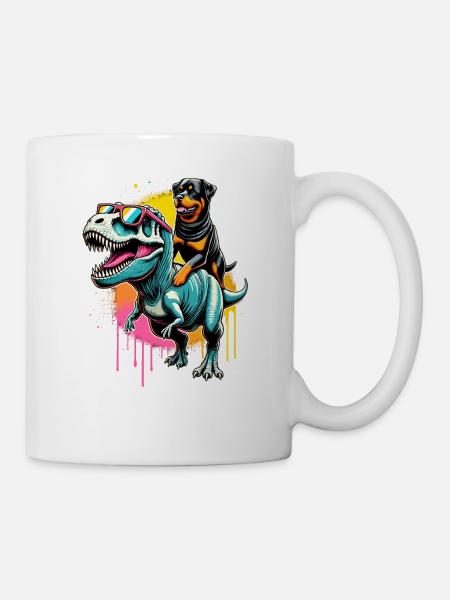Splash Art Dinosaur T-Rex Rottweiler Tyrannosaurus - Mug - white