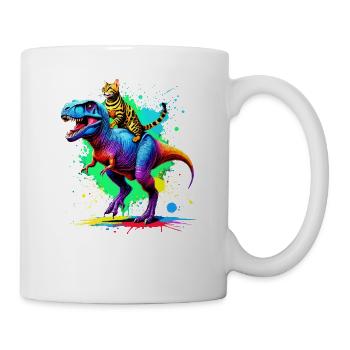 Splash Art Dinosaurier T-Rex Bengalkatze Tyrannosaurus - Tasse - Weiß - Rechts