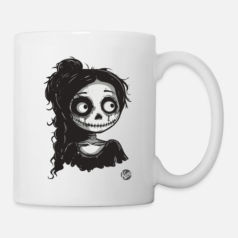 Jolie fille squelette dans un style de dessin animé effrayant - Mug blanc - blanc