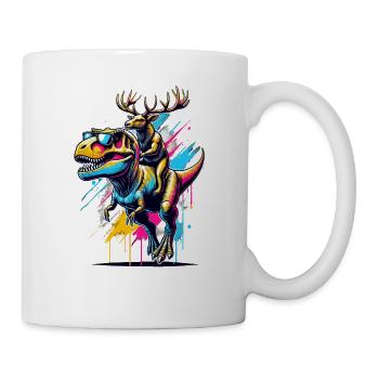 Pop Art Dinosaur T-Rex Reindeer Tyrannosaurus Rex - Mug - white - Right