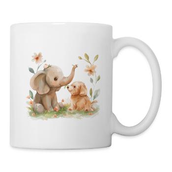 Cute Elephant And Dog Friends - Tasse - Weiß - Rechts