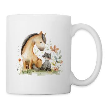 Cute Horse And Cat Friends - Tasse - Weiß - Rechts