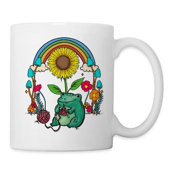 Garten Frosch Frösche Regenbogen Kröte Stricken - Tasse - Weiß - Rechts