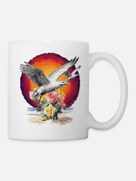 Möwen Möwe Seemöwen maritim Sonnenuntergang - Tasse - Weiß