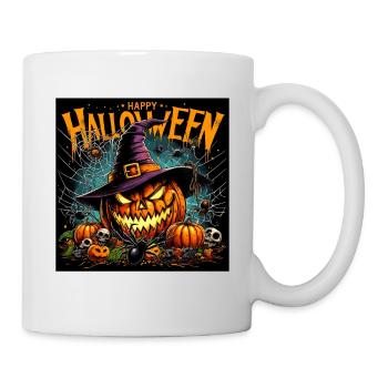 Halloween, citrouille, grimace, chapeau de sorcière, araignée, horreur - Mug blanc - blanc - Droite