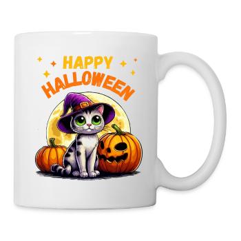 Halloween Chat Sorcière Chapeau Citrouille Étoiles Mignon - Mug blanc - blanc - Droite