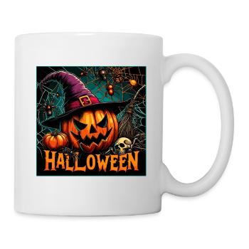 Halloween, citrouille, chapeau de sorcière, grimace, horreur effrayante - Mug blanc - blanc - Droite